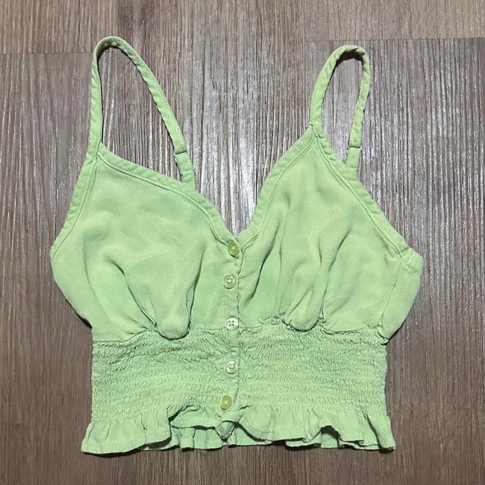 Green button up crop top